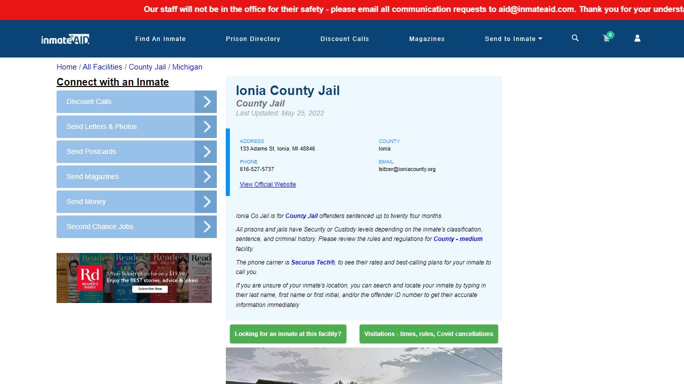 Ionia County Jail - Inmate Locator - Ionia, MI